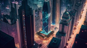 Ai Art Illustration City City Lights Building Skyscraper 4579x2616 Wallpaper