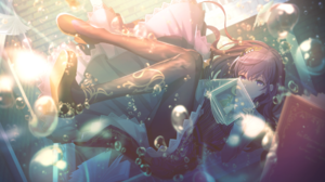 Anime Anime Girls Water Bubbles Underwater Blinds Looking At Viewer Long Hair Books 2048x1261 Wallpaper