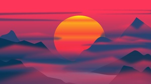 Digital Art Artwork Sunset Mountains Clouds Minimalism 9999x7499 Wallpaper