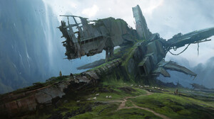 Crash Ruins Overgrown Sheep Spaceship Mountains 1920x1080 Wallpaper