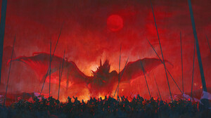 Fantasy Art Digital Art Artwork Dragon Blood Moon Moon 1600x900 Wallpaper