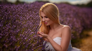 Blonde Flower Lavender Model Purple Flower White Dress 2048x1365 Wallpaper