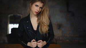 Elizaveta Podosetnikova Women Sergey Fat Blonde Portrait Leather Jackets Black Jackets Young Woman J 1920x1200 Wallpaper