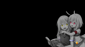 Monochrome Selective Coloring Anime Girls Anime Yellow Eyes Red Eyes Two Women Books Open Mouth Simp 1920x1080 Wallpaper
