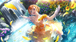 Kousaka Honoka Love Live Anime Anime Girls Dress Water Petals Open Mouth Blushing Flowers Waterfall  4096x2520 Wallpaper