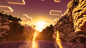 Minecraft Lava Water Sky Clouds Video Games Snow Trees Video Game Art Sunlight CGi Sunset Glow Sunse 1920x1017 wallpaper