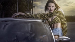 Women Asian Car Vehicle Women With Cars Model Looking At Viewer Plaid Clothing 2400x1500 Wallpaper