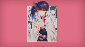 Anime Anime Girls Simple Background Picture In Picture Speech Bubble Brunette Purple Eyes Kimetsu No 1920x1080 Wallpaper