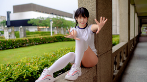 Asian Model Women Long Hair Dark Hair Knee High Socks Sitting Twintails Braided Hair 3840x2560 Wallpaper