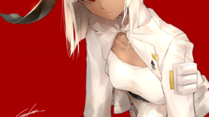 Anime Girls Anime Red Eyes White Hair Horns Animal Ears Dark Skin Legs Crossed Carnelian Arknights 1447x2046 Wallpaper