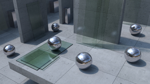 Concret Metall Glass 3D Render Composition 2560x1440 wallpaper