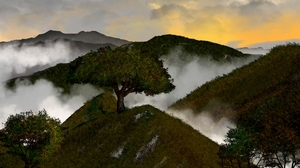 Digital Painting Digital Art Nature Landscape Fall Mist Artwork Trees Mountains 1920x1080 Wallpaper