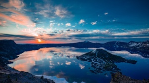 Lake Island Sky Sunset Reflection 2048x1367 Wallpaper