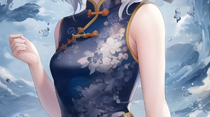 Kristin Lina Digital Art Himmel Tseng Vertical Anime Girls Water Water Drops Chinese Dress Blue Eyes 1152x2048 wallpaper