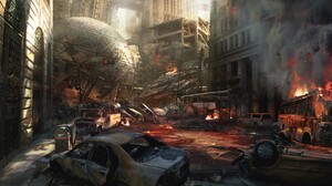 Artwork Apocalyptic Destruction Science Fiction Planes Crash Ruins City 2560x1600 Wallpaper