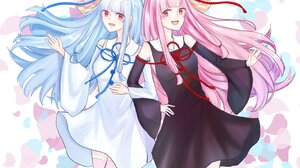 Kotonoha Akane Kotonoha Aoi Voiceroid Twins Long Hair Pink Hair Blue Hair Anime Anime Girls Artwork  1566x1225 Wallpaper
