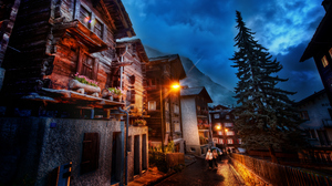Trey Ratcliff Photography Zermatt Switzerland Night Lights House Street Clouds Trees Mountains Build 3840x2160 Wallpaper