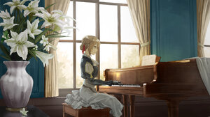 Blonde Blue Eyes Girl Piano Violet Evergarden Anime Violet Evergarden Character 2700x1519 Wallpaper