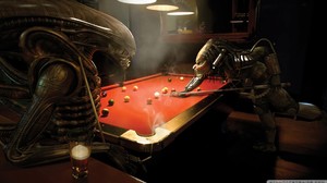 Aliens 3D Predator Movie Pool Table Bar Billiards Billiard Balls Beer Predator Creature Xenomorph 1920x1080 Wallpaper