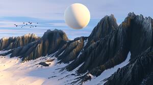 Digital Digital Art Artwork Illustration Mountains Landscape Snow Planet Abstract 3D Nature Birds 3840x2160 Wallpaper