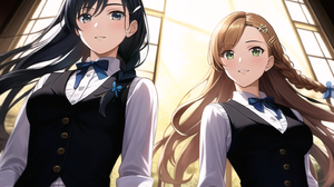 Anime Anime Girls Original Characters Artwork Digital Art Braids Braided Hair Bow Tie Low Angle Two  1536x1024 Wallpaper