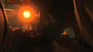 Sea Of Thieves Sea Pirates Video Games Video Game Art Sun Sunset Glow Water CGi Leaves 3840x2160 Wallpaper