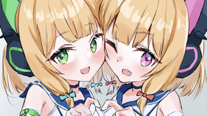 Anime Anime Girls Blue Archive Saiba Midori Saiba Momoi Short Hair Blonde Cat Girl Cat Eyes Twins Tw 1343x1343 Wallpaper