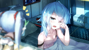 Anime Girls Artwork Bai Yemeng Vocaloid Hatsune Miku Sleepy One Eye Closed Twintails Blue Hair Blue  1920x1080 Wallpaper