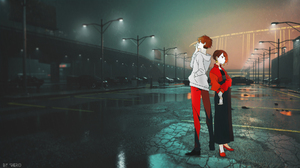 Japan Couple Parking Lot Night Sunset Anime Girls Cigarettes Anime Boys Street Light Animeirl Minima 1920x1080 Wallpaper