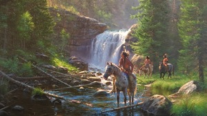 Native Americans Mark Keathley Painting Nature Horse Water Animals Artwork 1600x1320 wallpaper