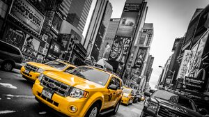 New York City Taxi Selective Coloring USA 3840x2160 Wallpaper