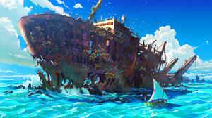Victor Sales Digital Art Fantasy Art ArtStation Coral Ruins Shipwreck Sailing Ship Clouds Graffiti C 1920x964 wallpaper
