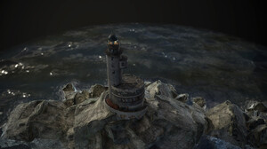 Dani Hardo Landscape Digital Art Lighthouse Rocks Sea Structure Mountains ArtStation 3840x2160 Wallpaper