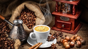 Cup Cinnamon Coffee Beans Star Anise Hazelnut 2000x1252 Wallpaper