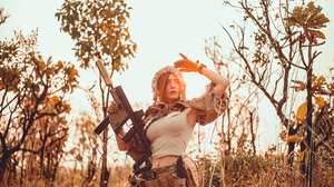 Women Model Redhead Women Outdoors Military Weapon Sunset Leonardo Ribeiro 3840x2563 Wallpaper