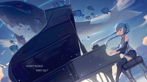 Anime Girls Piano Musical Instrument Sitting Anime Blue Hair Underwater Fish Animals Long Hair Music 2880x1800 Wallpaper