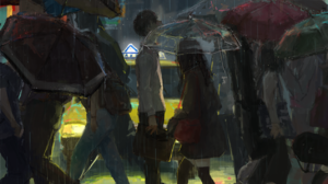 XilmO Anime Anime Boys Rain Umbrella Taxi Road City Urban People 1265x1789 Wallpaper