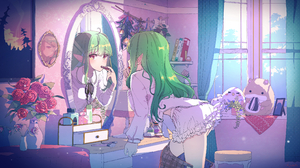 Anime Anime Girls Standing Leaning Mirror 3841x2160 Wallpaper