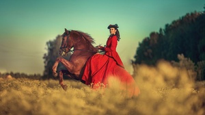 Field Horse Dress Brunette 1920x1280 Wallpaper