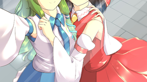 Anime Anime Girls Touhou Hakurei Reimu Kochiya Sanae Long Hair Black Hair Green Hair Miko Japanese C 2508x3541 Wallpaper
