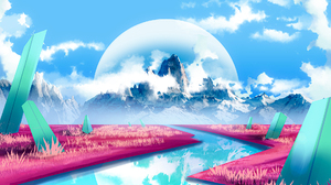 Moon Grass Crystal River Mountains Science Fiction Clouds Mist No Mans Sky 1920x1280 Wallpaper