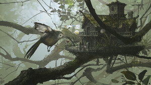 Su Jian Illustration Artwork Forest Tree House Fantasy Architecture Animals 1920x1088 Wallpaper