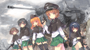 Girls Und Panzer Akiyama Yukari Hat Uniform Anime Girls Tank Clouds Gun Skirt Headphones 1600x900 wallpaper