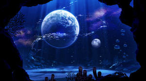 Bubble Fish Moon Planet Stars Underwater 1798x1200 wallpaper