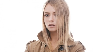Blonde Model Hair In Face Women Looking At Viewer Long Hair Straight Hair Open Mouth White Backgroun 2560x1706 Wallpaper