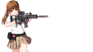 Weapon Silencer Skirt Gloves Anime Girls Anime Girls With Guns Brunette Belt White Background Minima 3840x2160 Wallpaper