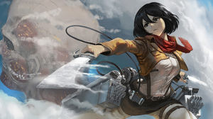 Shingeki No Kyojin Mikasa Ackerman Bertolt Hoover Sword Scarf Black Hair Giant Steam Vapor Titans Mu 3840x2160 Wallpaper