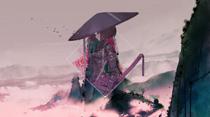 Anime Girls Anime Samurai Mujer Samurai Landscape Digital Art Photoshopped Picture In Picture Abstra 1920x1080 Wallpaper