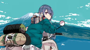 Rin Shima Yuru Camp Scooters Manga Scarf Luggage Tent Clouds Anime Anime Girls 2791x1570 Wallpaper