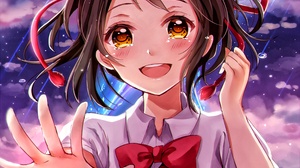Kimi No Na Wa Anime Girls Tears Brown Eyes Brunette Mitsuha Miyamizu 3648x2280 Wallpaper
